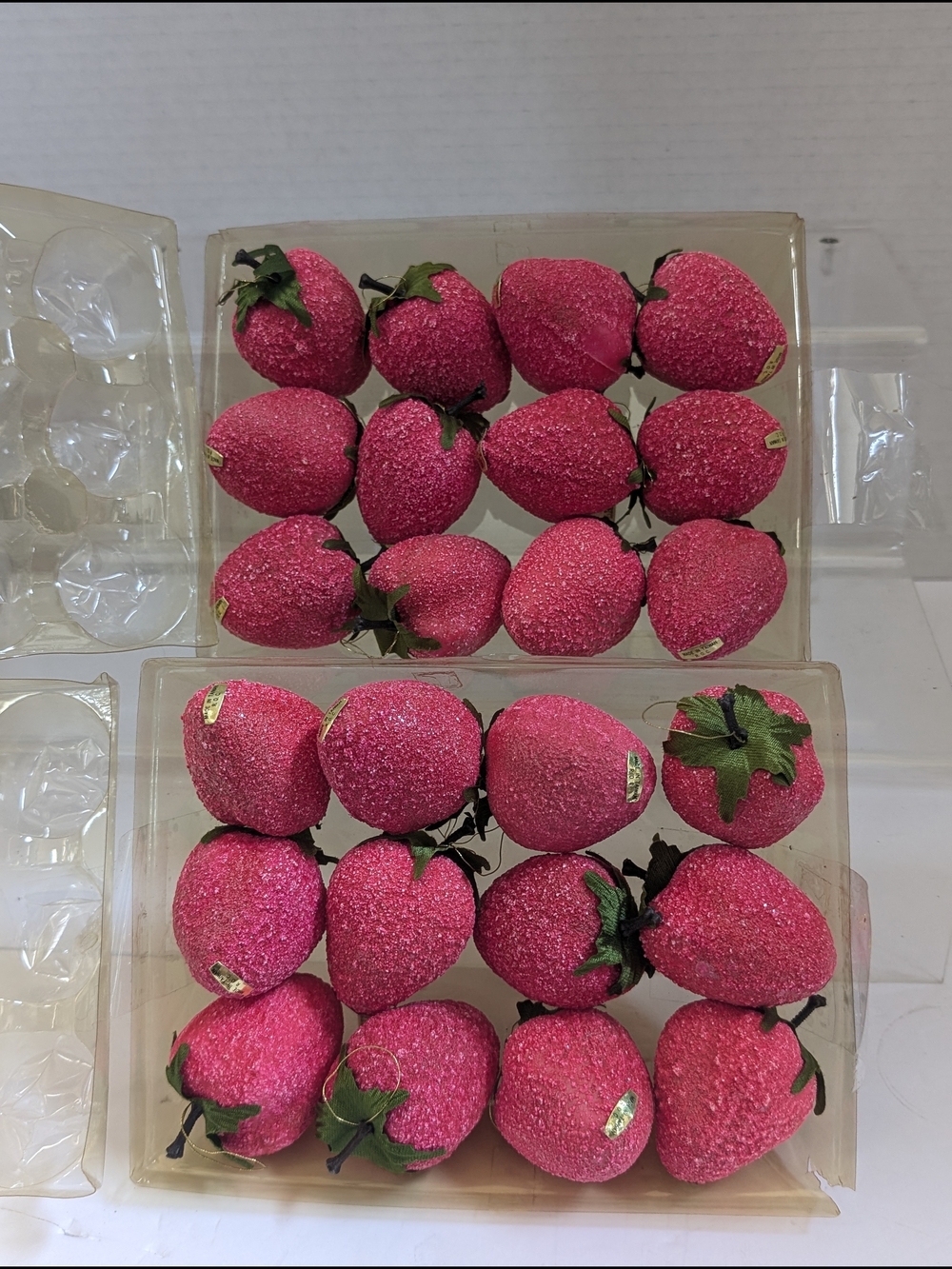 Vtg Sugared Strawberries Frosted Glitter Ornaments Styrofoam 24